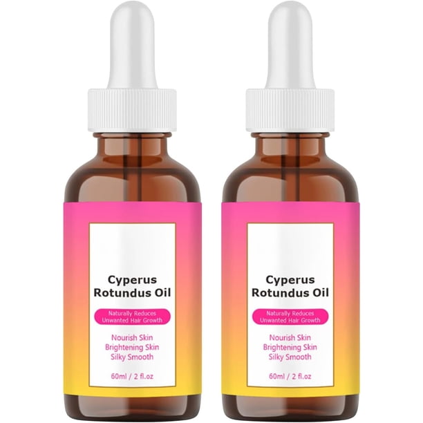 2PC Cyperus Rotundus Oil, Aceite Depilatorio Natural para Mujeres y Hombres, Removedor de Vello Corporal sin Irritación, Tratamiento para Piernas, Brazos y Axilas, Suaviza la Piel y Reduce el Rebrote