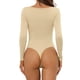 thumbnail image 3 of INSPIRAR CHIC Body de Manga Larga para Mujeres Shapewear Ajuste Slim Cuello Cuadrado Leotardo Mono Tops L Caqui, 3 of 5