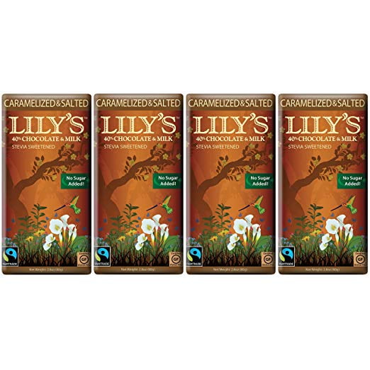 Caramelized & Salted Milk Chocolate (Pack of 4) by Lily's Sweets | Stevia Sweetened, No Added Sugar, Low-Carb, Keto Friendly | 40% Cacao | Fair Trade, Gluten-Free & Non-GMO 2.8 oz, 4 Pack
