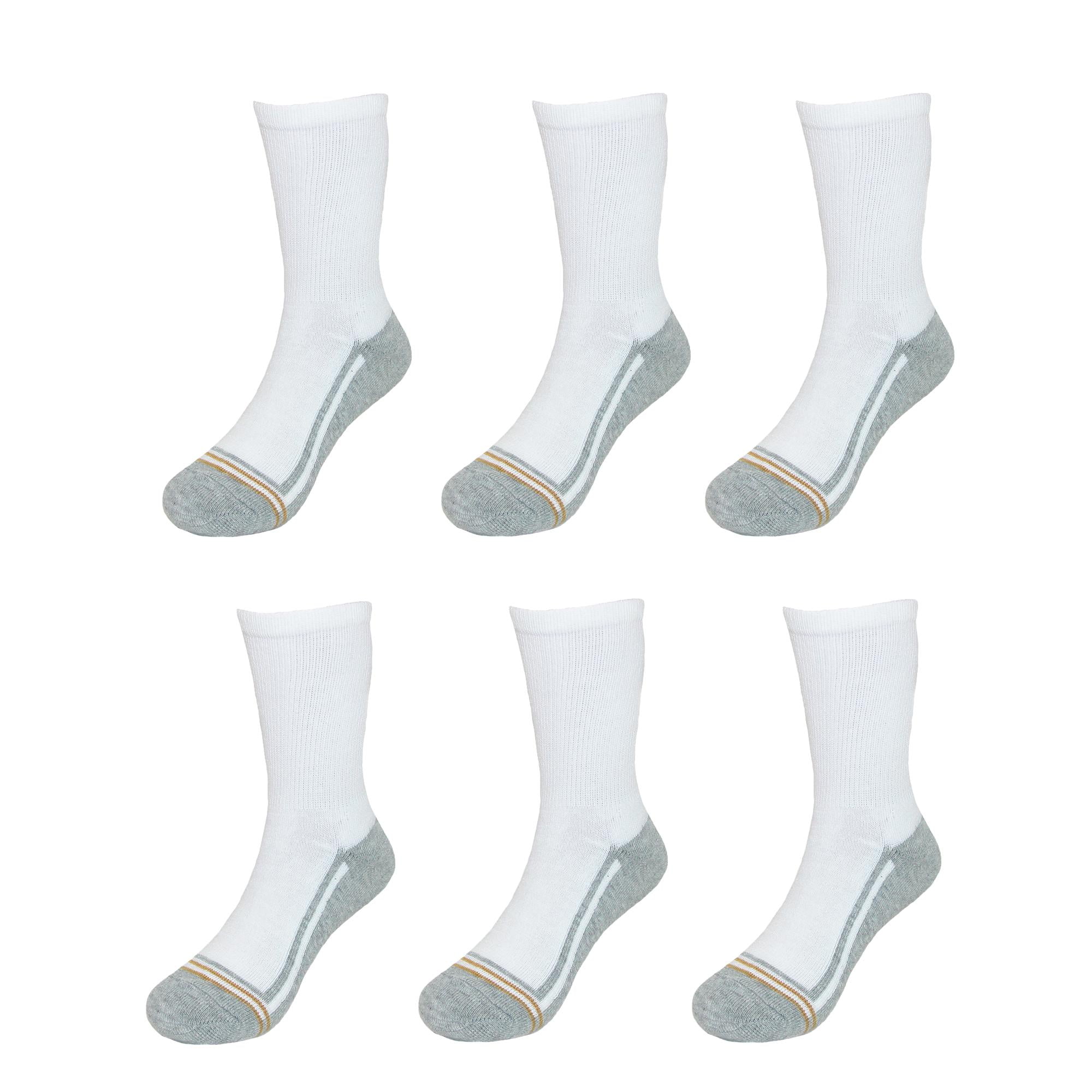 Gold Toe Big Boys' 6 Pack Athletic Crew Sock, White/Grey, Medium