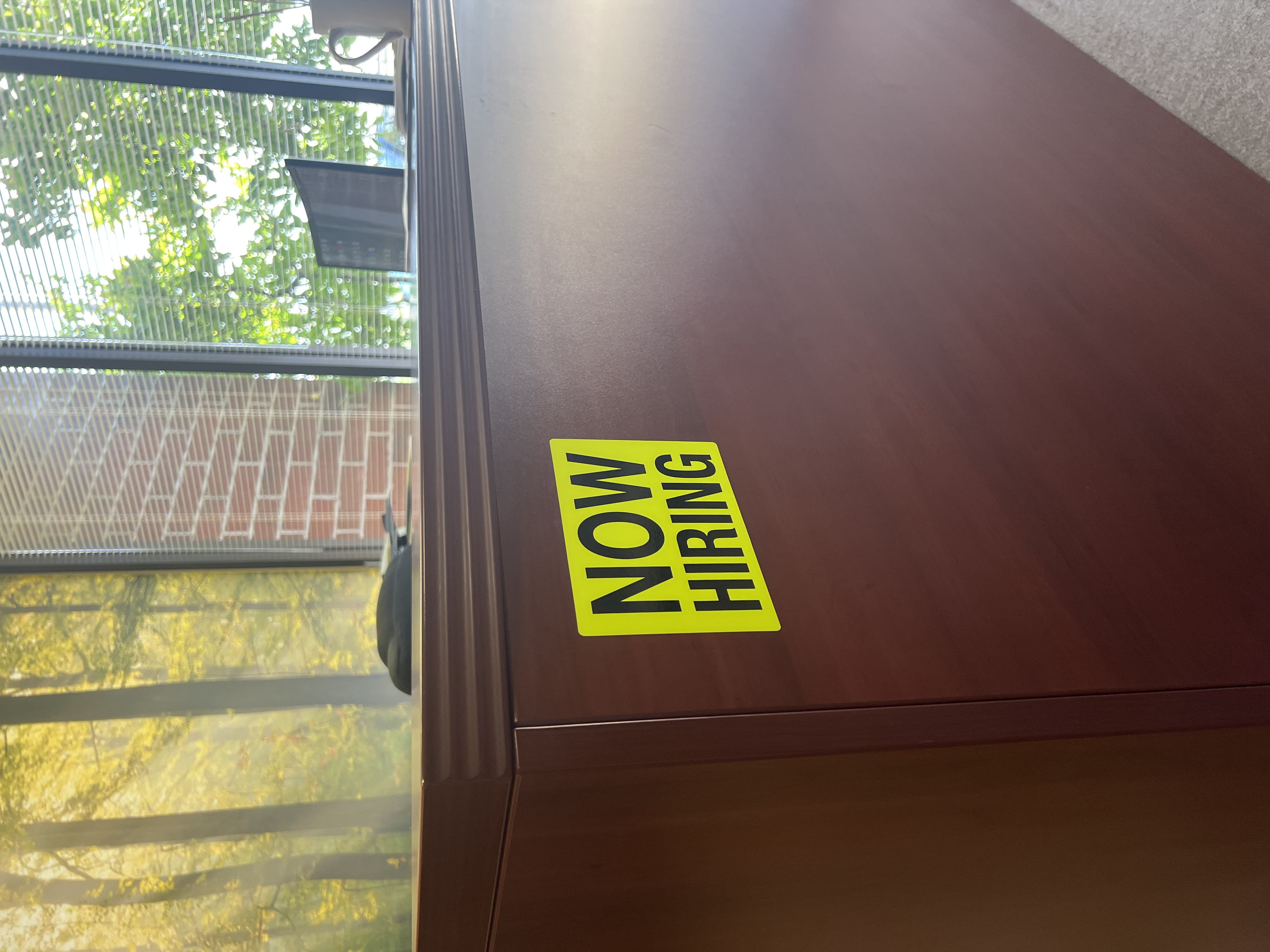 Sunburst Systems Now Hiring Adhesive Decal 8.5" x 5", Yellow