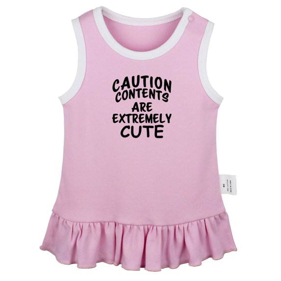 Caution Contents Are Extremely Cute Funny Dresses For Baby, Newborn Babies Skirts, Infant Princess Dress, 0-24M Kids Graphic Clothes (Pink Sleeveless Dresses, 6-12 Months)