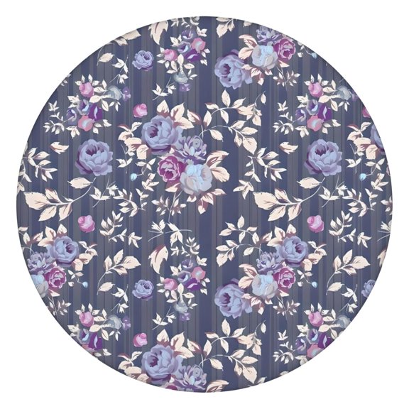 Pioneer Flower Floral Print Pattern Round Fitted Tablecloth with Elastic Edge,Dining Table Cover Waterproof,Outdoor Round Tablecloth for Camping,Dining,Indoor and Outdoor