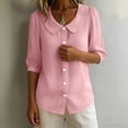 thumbnail image 6 of Dpjklzsn Women's Cotton Blend Short Puff-Sleeve Peter Pan Collar Button-Front Blouse, 6 of 9