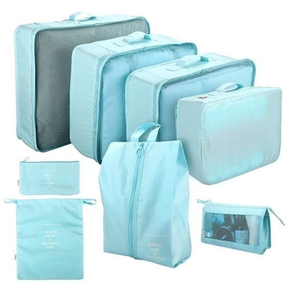 8-Piece Travel Luggage Packing Cubes Set, Lightweight Foldable Suitcase Organizer Bags for Clothes, Shoes, and Toiletries, Travel Accessory Kit Sky Blue