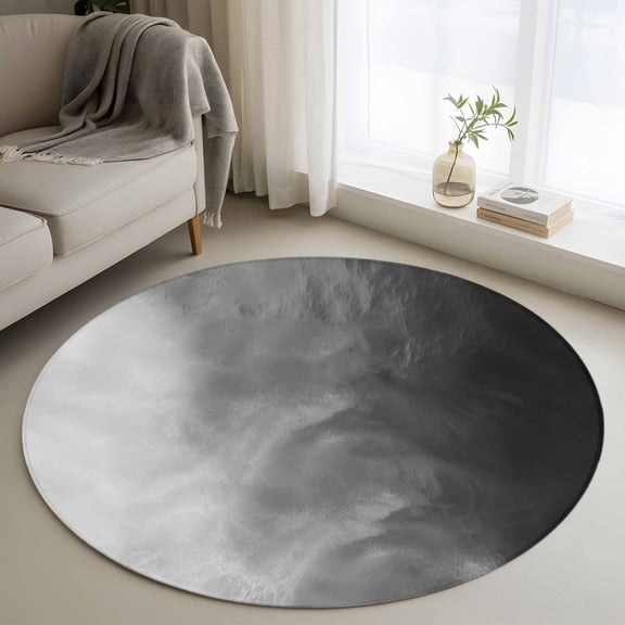 Round Area Rugs Collection 3 Ft, Black Grey Ombre Non-Slip Residential Carpet, Coastal Beach Modern Abstract Art Indoor Crawling Mats Doormat Runner Rugs Play Mat for Bedroom