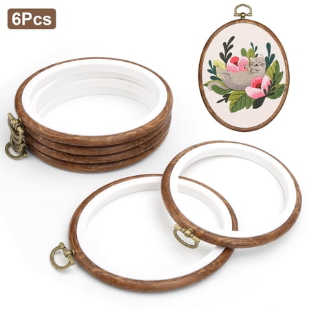 6pcs Embroidery Hoops EEEkit Imitated Wood Display Cross Stitch Hoop for Art Craft Sewing Ornaments Hanging Decoration