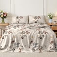 thumbnail image 4 of Flymme Floral Sheet Set Full Size,4-Piece Beige Watercolor Botanical Print Bed Sheets for Man Women, Soft Microfiber Boho Flower Bed Set for Bedroom Decor, 4 of 8