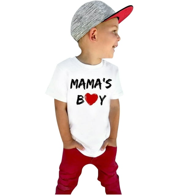 MZXELPRJD Chemises pour Tout-Petits Imprimé Cœur Lettre Bébé Garçon Manches Courtes Col Rond T-shirts Fête des Mères Saint-Valentin Hauts Graphiques pour Garçons Tout-Petits Vêtements pour Garçons