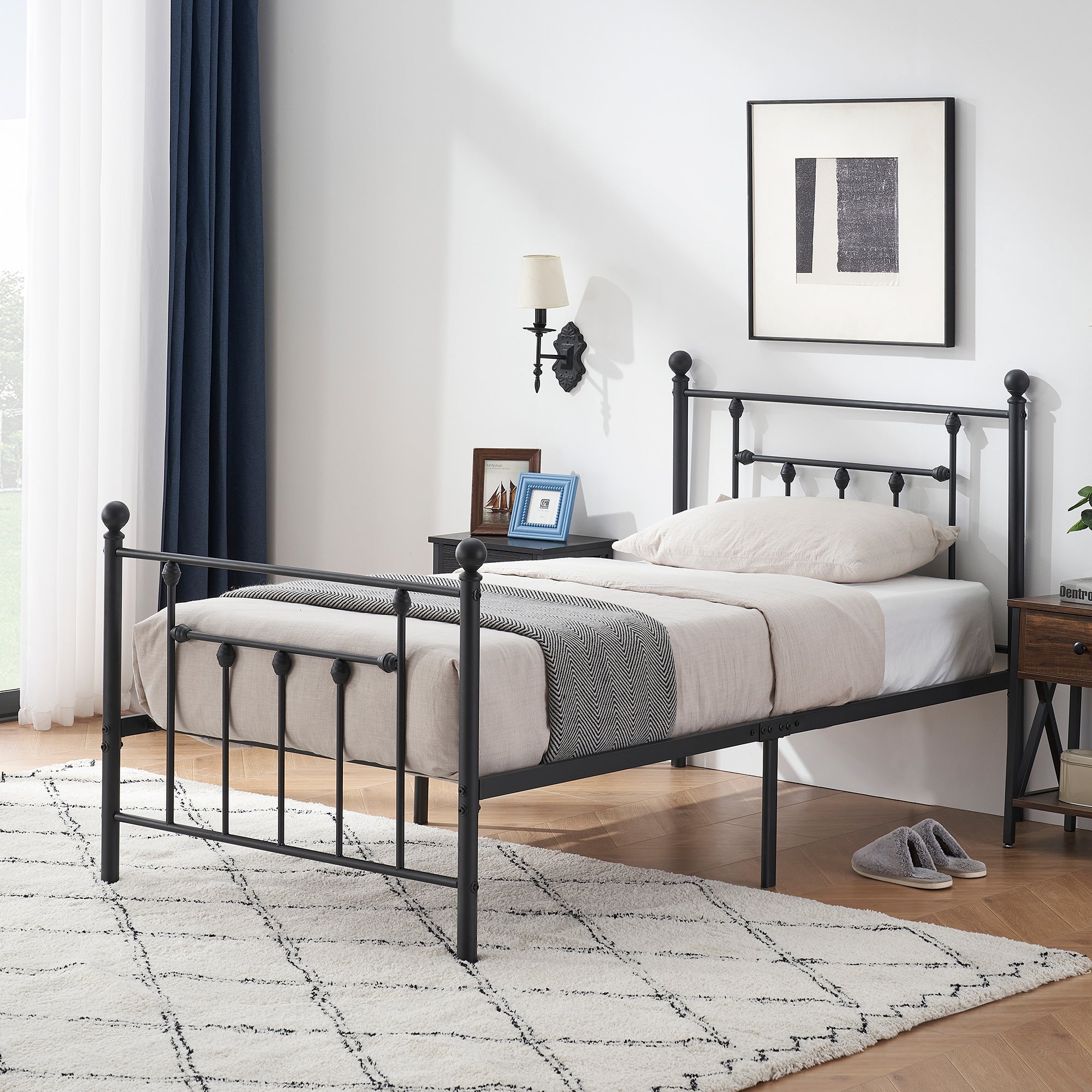 VECELO Twin Size Metal Platform Bed Frame with Headboard and Footboard,12.6