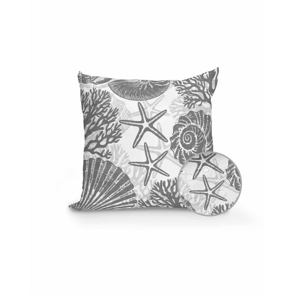 Outdoor Pillows Waterproof, Grey Coastal Throw Pillows with Inserts Included, Beach Starfish Nautical Coral Shell Summer Indoor Outdoor Decorative Lumbar Pillow for Bed/Couch/Patio 16"x16", 1Pcs