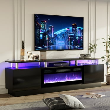 Oneinmil Fireplace TV Stand with 36” Electric Fireplace, Entertainment Center for TVs up to 80", LED Lights Entertainment Center, TV Console, Black