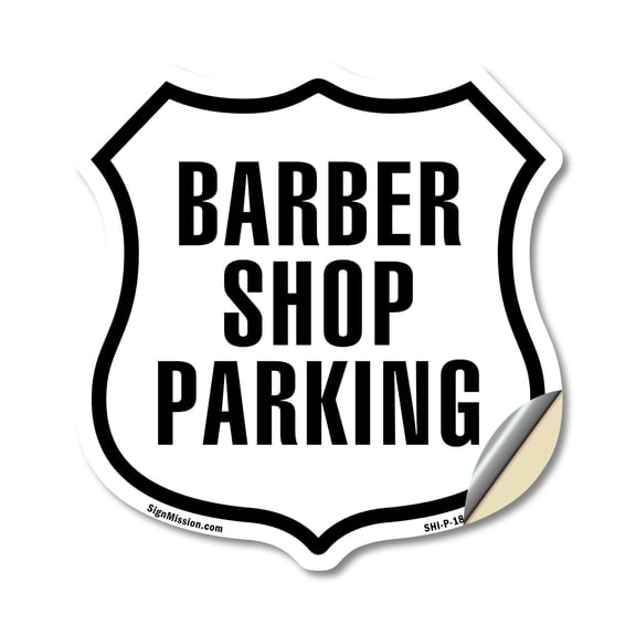 Barber Shop Parking (2 Pack) 6 inch X 6 inch Shield Shaped Heavy Duty 3.2 mil Vinyl Decals Weather Resistant Made in the USA