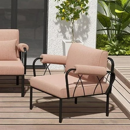 Acme Rajni Patio-Arm Chair, Pink Fabric & Black Finish