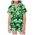 thumbnail image 4 of LUOGENLI Pajamas St. Patrick's Day Printed Short Sleeved Shorts Two Piece Pajama Set For Girls Girls Easter Pajamas Size 8-18 Girls St. Patrick's Day Pajamas Size 7-8 Cotton Light Green 12-13 Years, 4 of 4