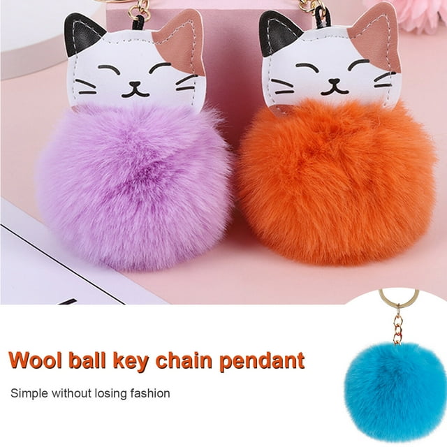 Fuzzy Ball Keychain Supple Comfortable Lovely Key Rings Adorable Practical Key Chains Women for Children Adults Elderly Students Sky Blue 4cm