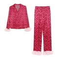 thumbnail image 3 of Valentine's Day Pajamas for Women Set Evening Lounge Womens Pajama Sets V Neck Soft Pj Set Long Sleeve Shirts Matching Pjs for Couples Hot Pink, 3 of 4