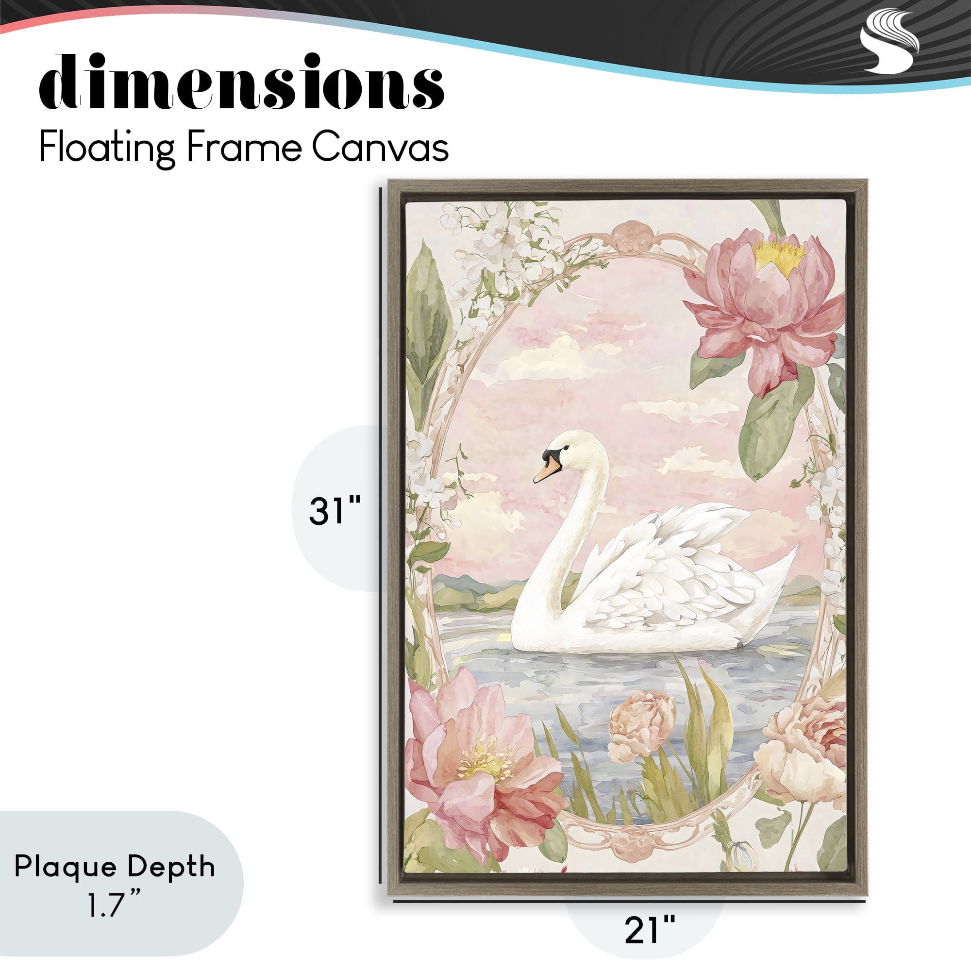 Stupell Industries Floral Border Swan in Bloom Brown Framed Floater Canvas Wall Art, design by Creative Studio