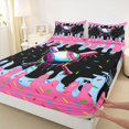 thumbnail image 4 of Castle Fairy Neon Baseball Print King Sheets 4pcs, Gradient Ice Cream Drip Bedding, Black Pink Blue,1 Fitted Sheet, 1 Flat Sheet and 2 Pillowcases, 4 of 6