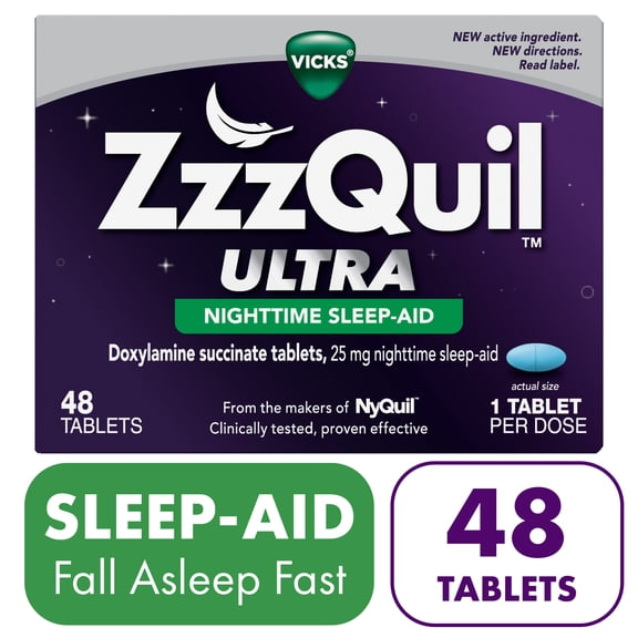 ZzzQuil Nighttime Sleep Aid Ultra Tablets, Doxylamine 25mg Sleeping Pills, 48 Count