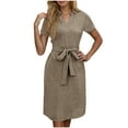 thumbnail image 2 of CaiJunJia Womens Dresses Sexy Short Sleeve Round Neck Holiday Bodycon Dress with Belt, 2 of 7