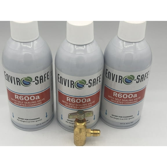R600a Refrigerant -3 Cans and Brass Tap- Self Sealing- R600a for HVAC for Use
