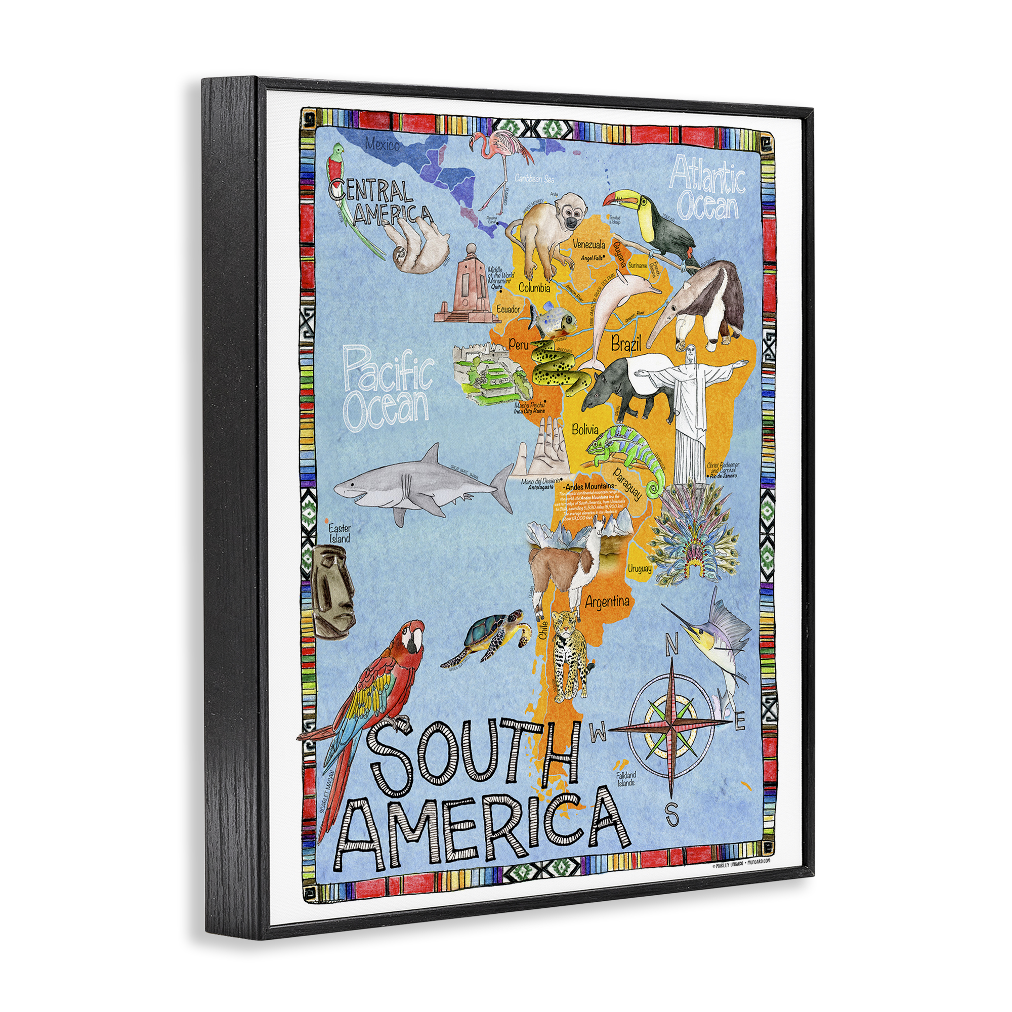 Stupell Industries South Africa Animal Map Travel & Places Painting Black Framed Art Print Wall Art, 11 x 14