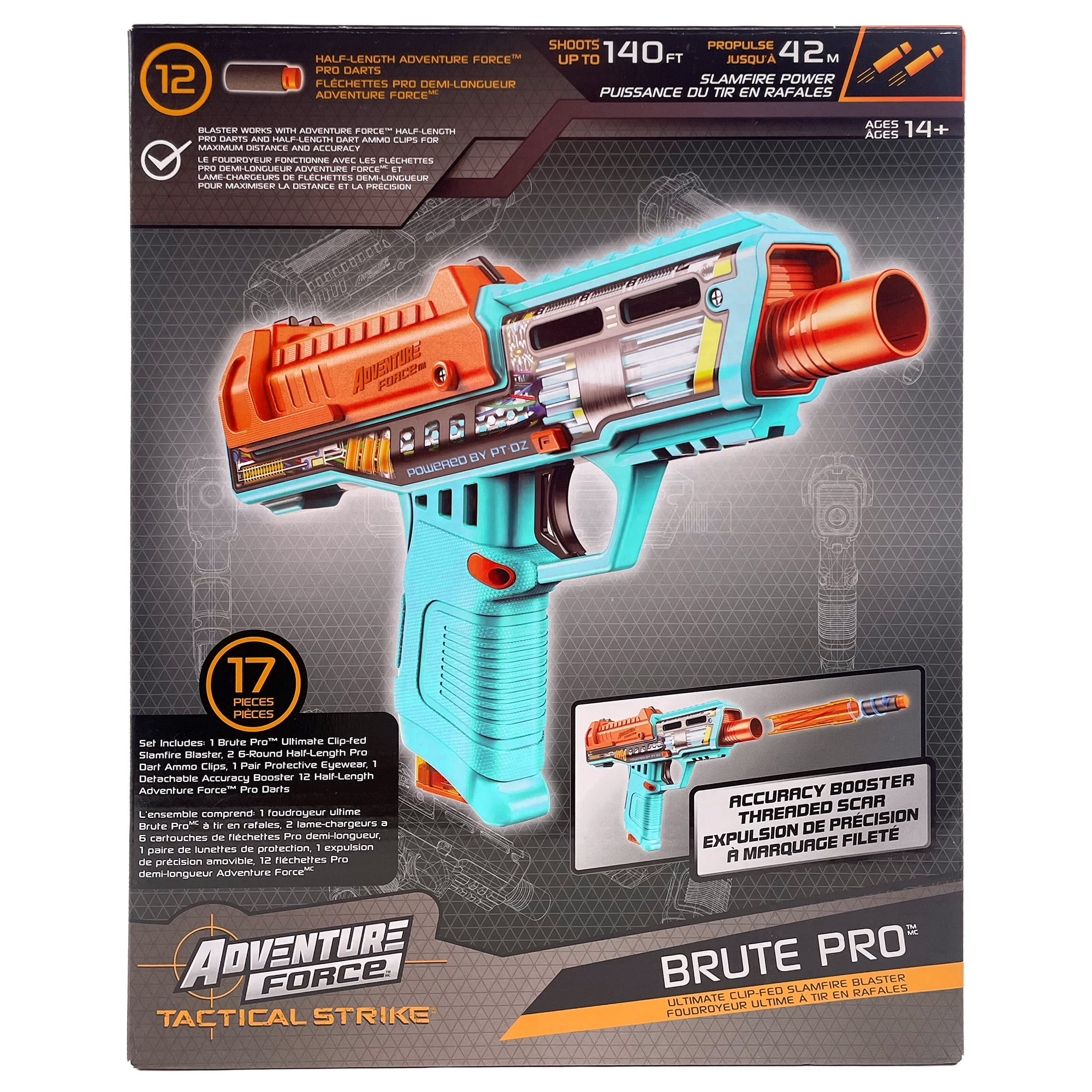 Adventure Force Tactical Strike Brute Pro Ultimate Clip-Fed Slamfire Half-Length Dart Blaster, Shoots up to 145ft, 14+, Unleash slamfire power with the only clip-fed, handheld pro blaster.