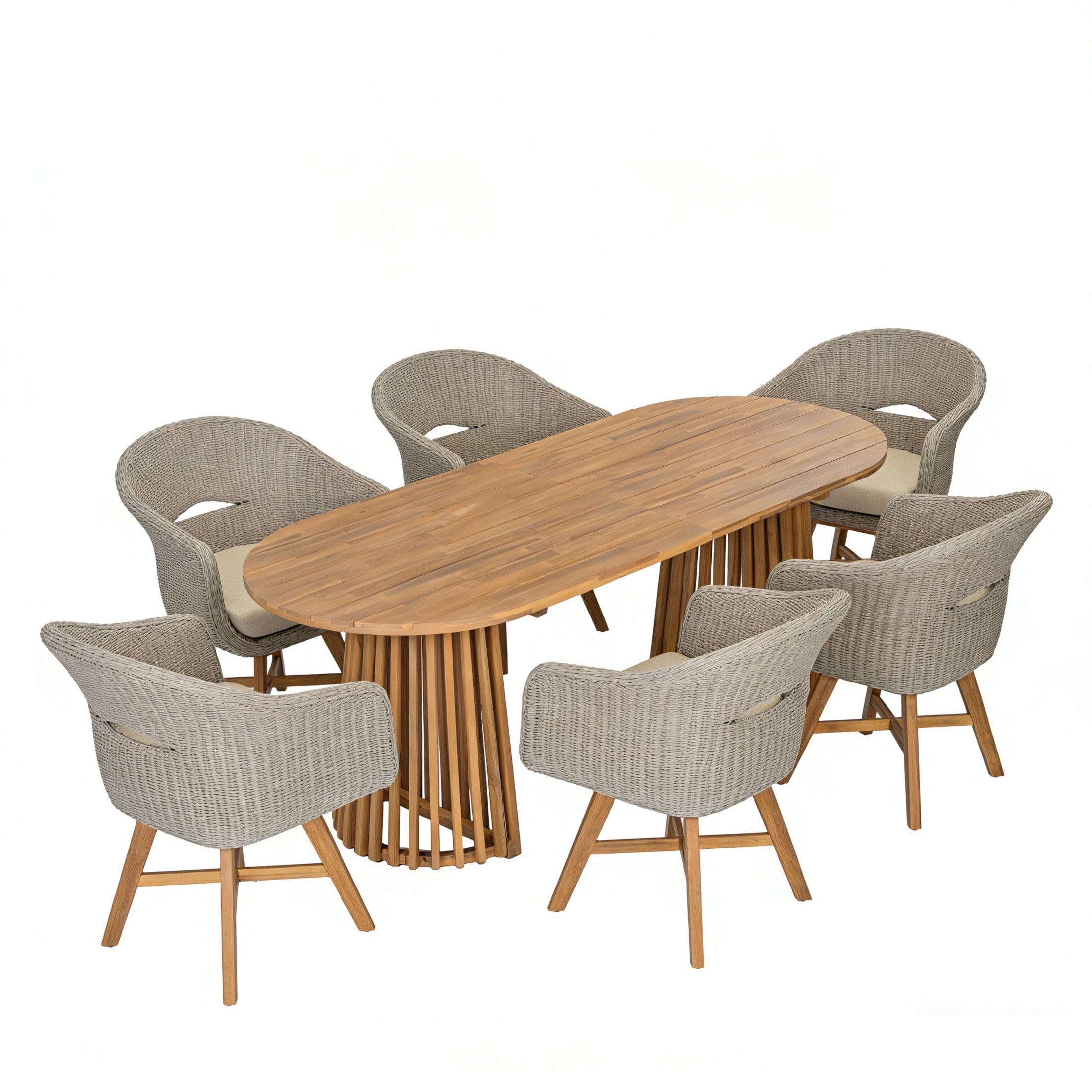 Christopher Knight Home 7-Piece Contemporary Outdoor Dining Set with Rattan Armchairs and Beige Cushion