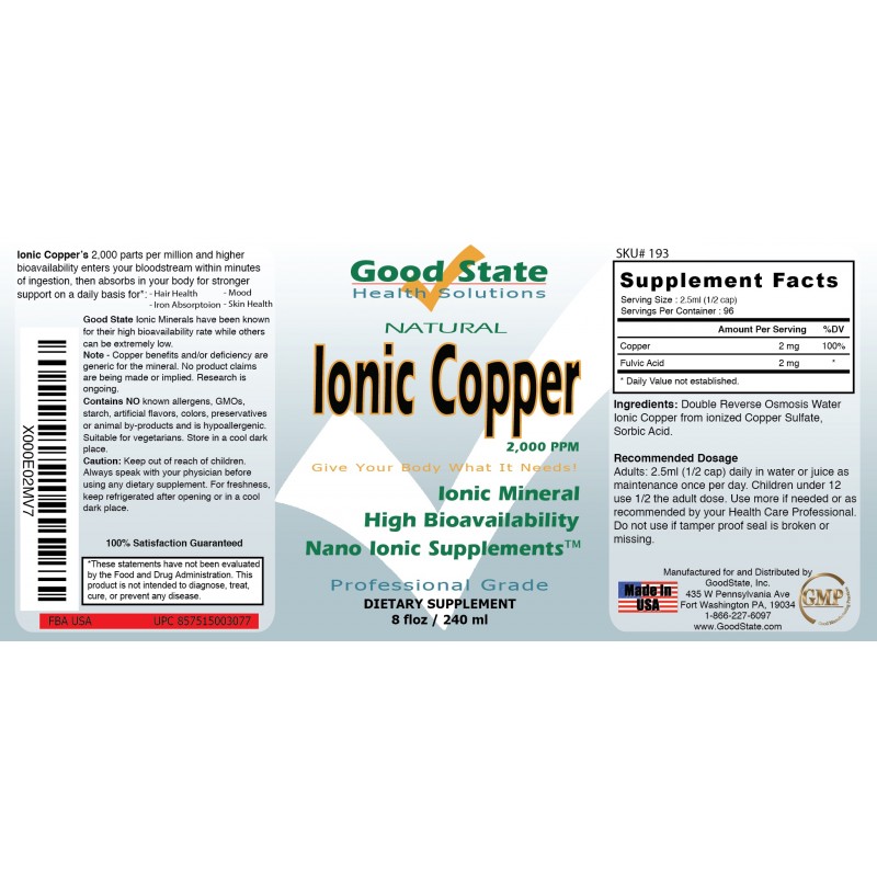 Buy Good State Liquid Ionic Minerals Copper (96 servings at 2mg