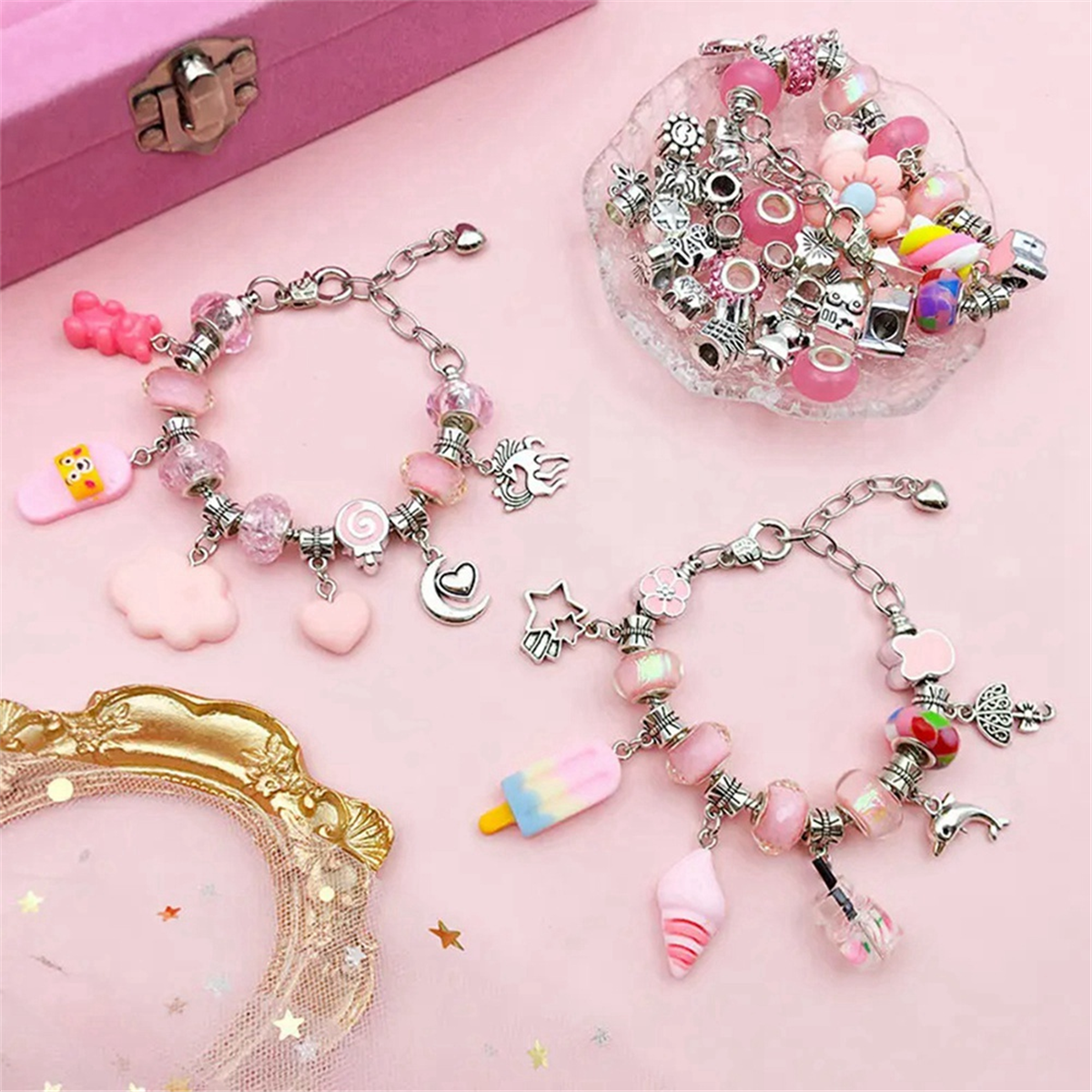 DIY Beaded Bracelet Set with Storage Box Bracelet DIY Handmade Jewelry Making Kit Acrylic Hole Beads D