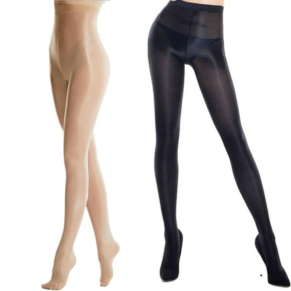 RICHTOER 2 Paires de Chaussettes de Mise en Forme Chaussettes à Huile Bas en Soie Brillante Collants de Danse (Nude et Noir)