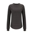 thumbnail image 5 of Qwertyu Knit Sweater Women Long Sleeve Crewneck Sweatshirts Trendy Tunic Pullover Tops with Thumb Holes Comfy Winter Sweaters Dark Gray M, 5 of 6