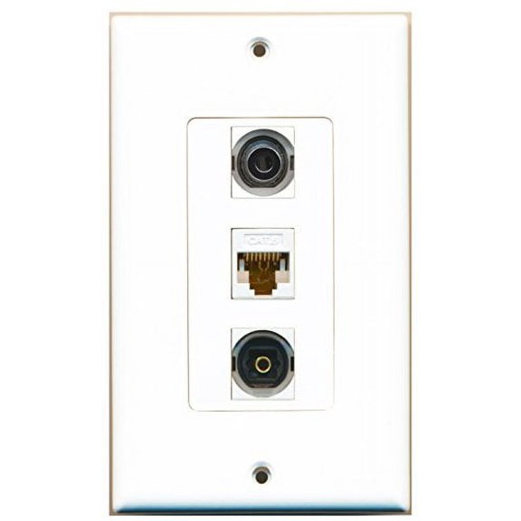 RiteAV - 1 Port Toslink and 1 Port 3.5mm and 1 Port Cat6 Ethernet White Decorative Wall Plate Decorative