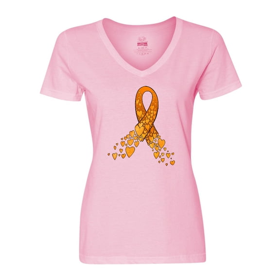 Inktastic Leukemia Awareness with Orange Ribbon Made of Hearts Women's V-Neck T-Shirt