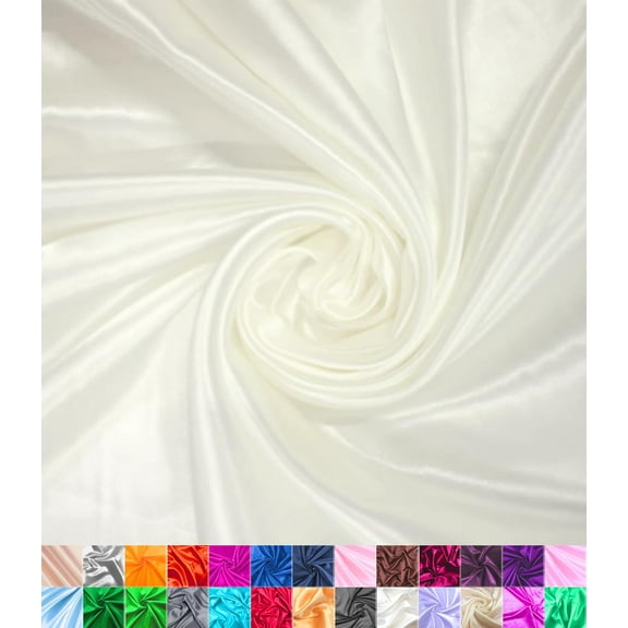 Luxury Satin Fabric 60 Inch Wide, Shiny Metallic Finish for Upholstery Drapery Lining, DIY Sewing Crafts Bridal Gowns, Ivory White 2 Yards