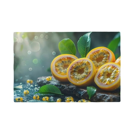 

Table Placemats Set of 6 - Fresh Passion Fruit Still Life 12x18 In Faux Linen Double Heat Resistant Place Mats Cloth Indoor/Outdoor Placemats Washable Table Mats for Dining Kitchen Party