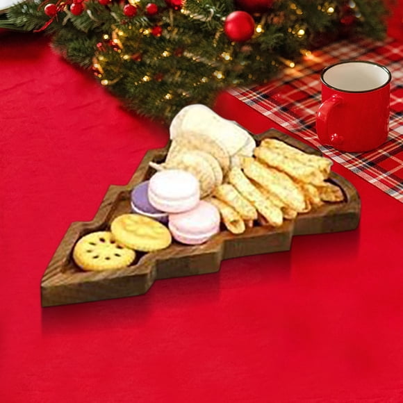 Costeam Christmas Tree Shaped Wooden Serving Tray Charcuterie Board for Cheese, Snacks, Appetizers & Desserts - Holiday Platter with Handles, Christmas Decorative Tray