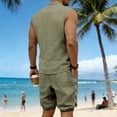 thumbnail image 4 of Mens Linen Sets 2 Piece Outfits Lace up Sleeveless Shirt and Medieval Viking Pirate Shorts Set Vacation Outfit for Men Summer Beach Suits Big and Tall Size S-3XL Army Green, 4 of 9