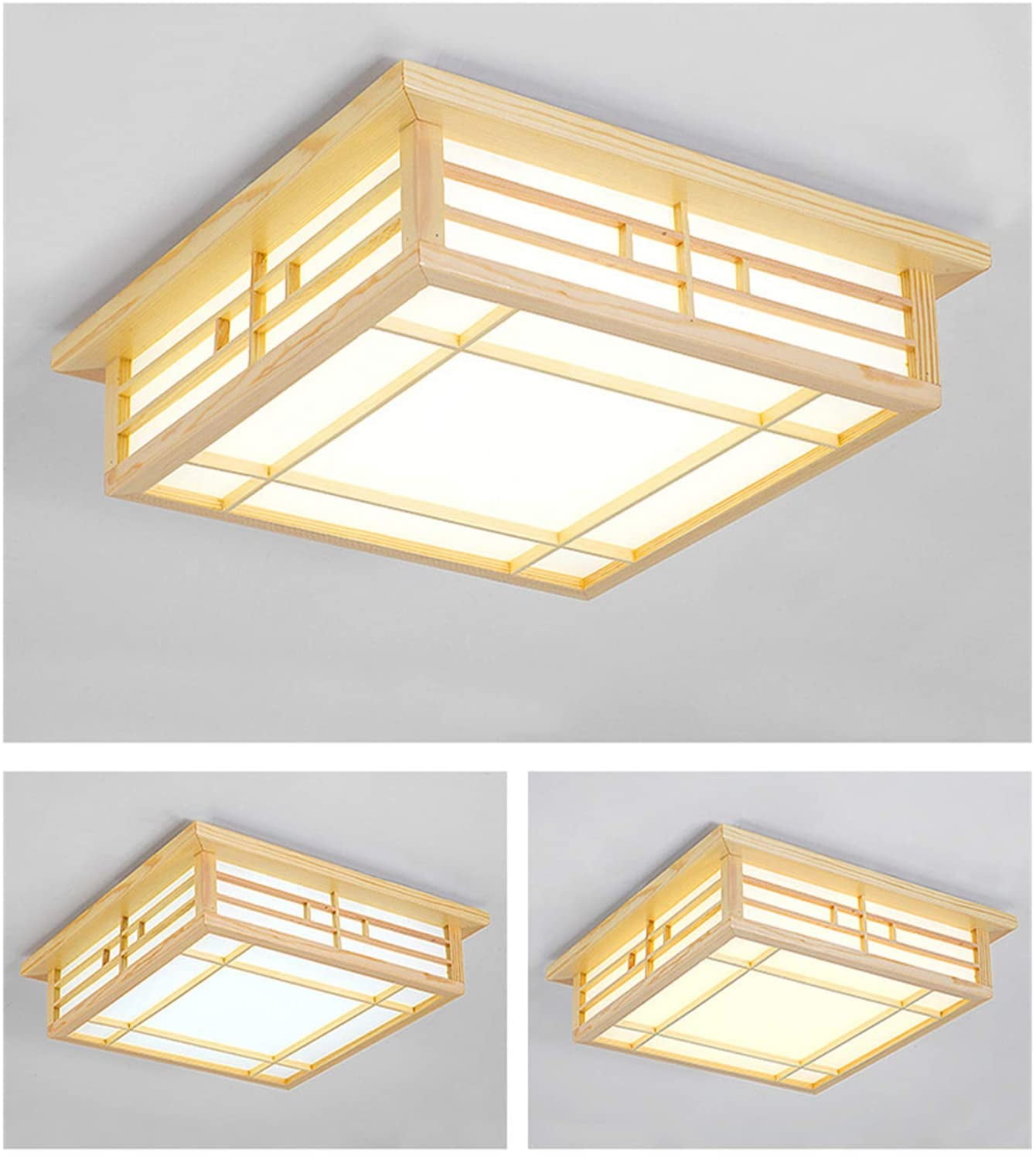 Miumaeov Ceiling Light Japanese Style Simple Modern LED Close to Ceiling Light Fixture Wooden Lampshade Stepless Dimming 110V (45*45*12cm)