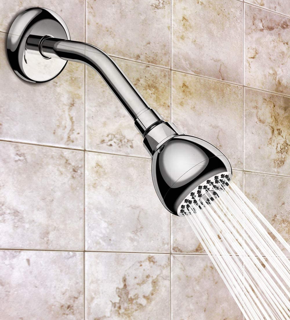 High Pressure Rain Shower Head - 5 Spray Settings, 6 Inch Polished Chrome, Anti-Clog Silicone Nozzles & Swivel Ball