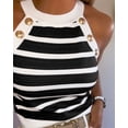 thumbnail image 3 of CHICME Tank Tops for Women Gold Button Striped Print Crew Neck Sleeveless Knit Vest Slim Fit Daily Commute Camisole Summer Top Black-L, 3 of 9