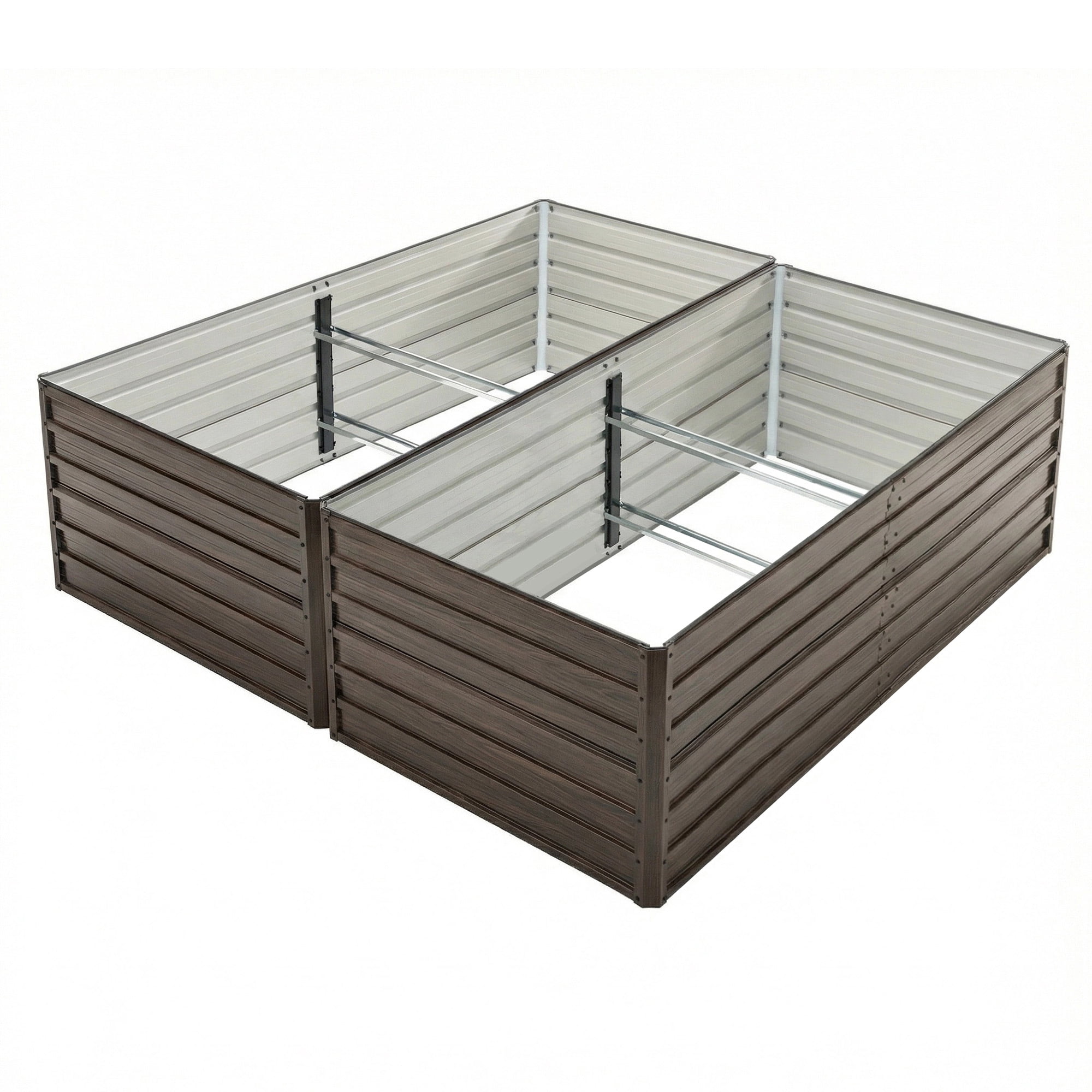 Leumius 2-Pack 8x4x2 FT Metal Raised Garden Beds, Reinforced Rustproof Colored Steel Planter Boxes for Vegetables, Flowers, Herbs and Succulents Walnut