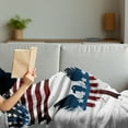 thumbnail image 3 of American Flag Soft Flannel Fleece Throw Blanket, Set Bald Eagle and Stripes Stars of Liberty Grunge Retro, Cozy Plush for Indoor and Outdoor Use, 60" x 80", Navy Maroon, by Ambesonne, 3 of 5