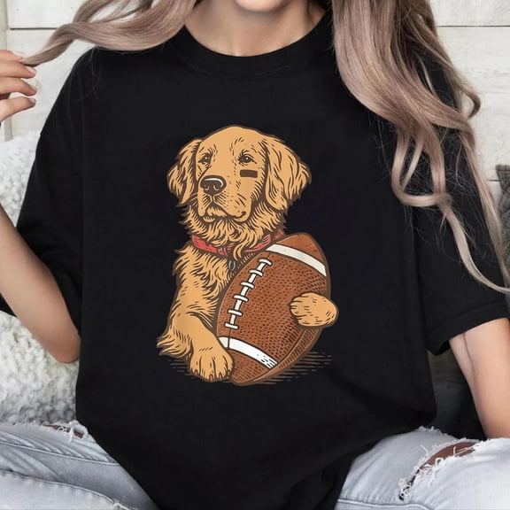 100% Cotton Unisex Golden Retriever Dog Football Game Day Touchdown Season T-Shirt