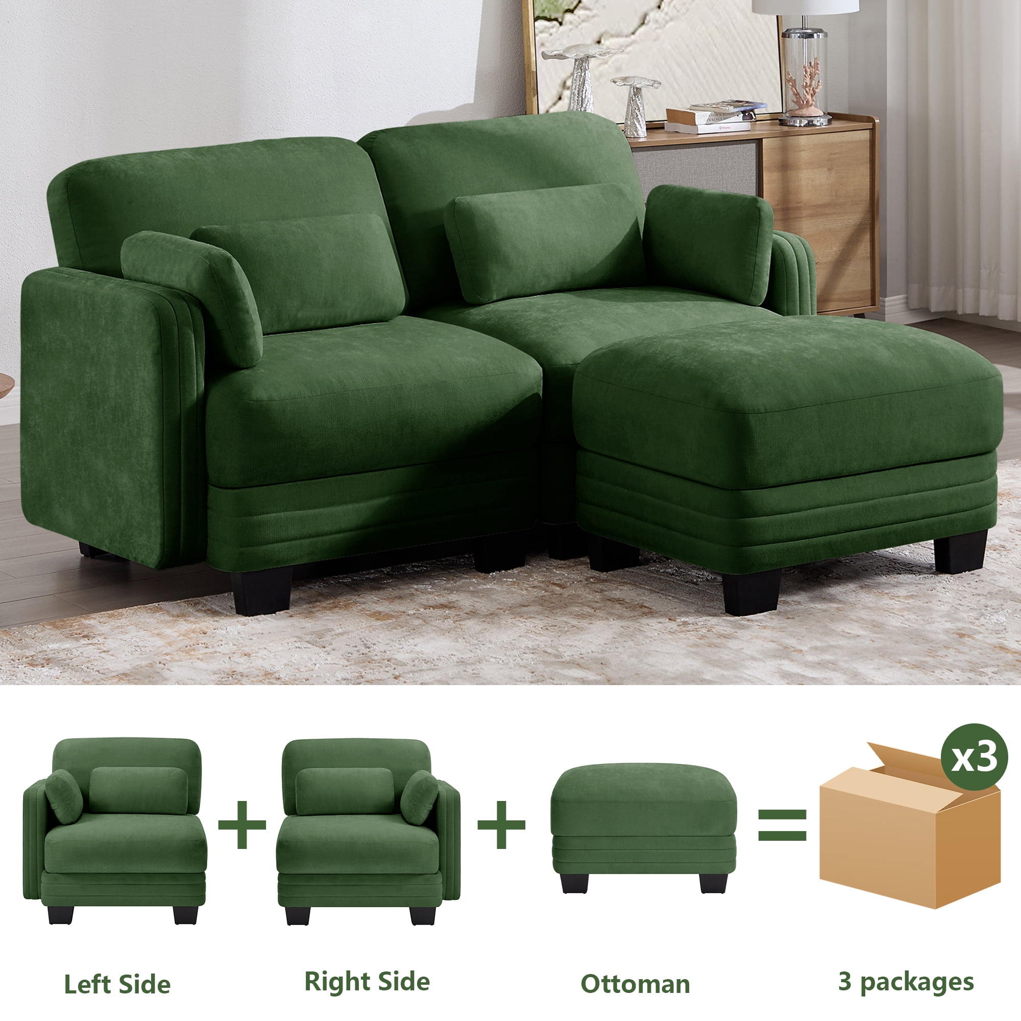 70" Modern Modular 2 Seater Loveseat Sofa Couch with 1 Ottoman and 4 Pillows
