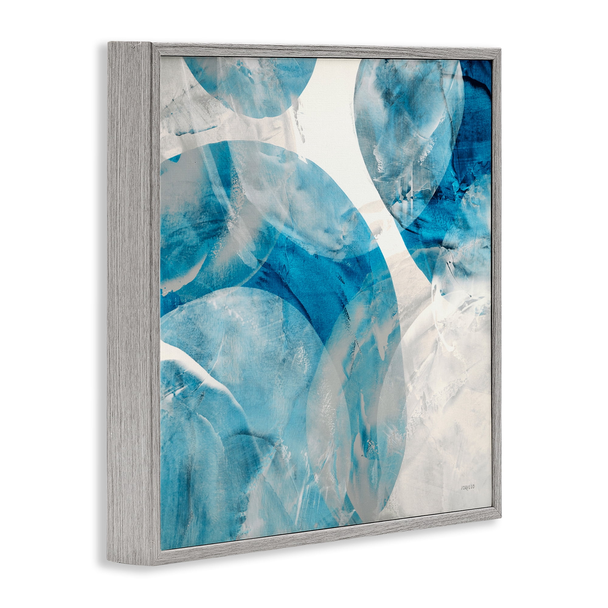 Stupell Industries Opaque Blue Spheres Abstract Painting Gray Framed Art Print Wall Art, 24 x 24