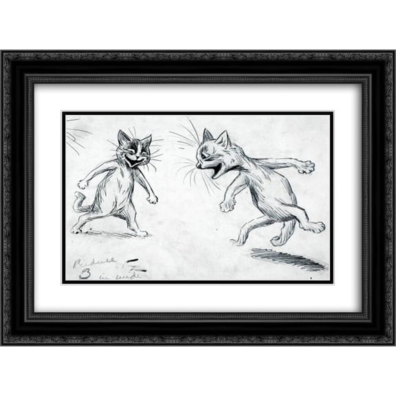 Louis Wain 2x Matted 24x20 Black Ornate Framed Art Print 'LAUGHING CATS'