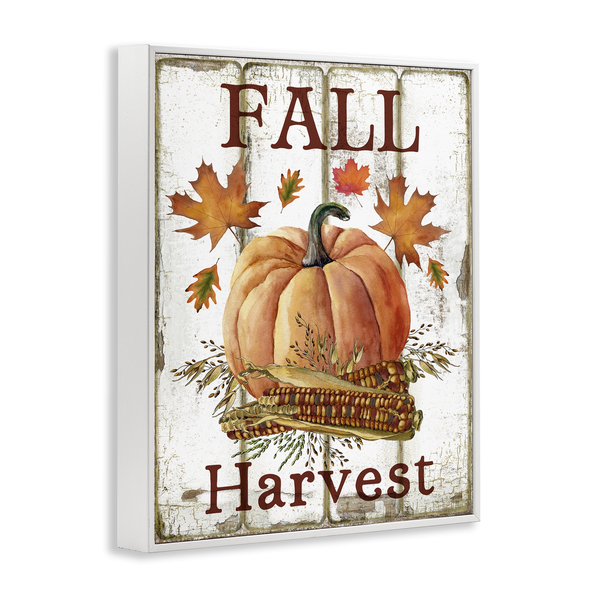 Stupell Industries Fall Harvest Pumpkin & Corn Holiday Painting White Framed Art Prints Wall Art, 11 x 14