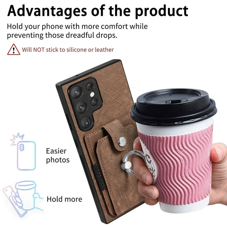 Feishell for Samsung Galaxy S24 Ultra Wallet Case with Elastic Card Holder,Premium  PU Leather Shockproof TPU Bumper 360 Rotation Finger Ring Kickstand  Anti-Scratch Protective Phone Case,Brown - Walmart.com